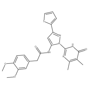 2-(3,4-dimethoxyphenyl)-N-(1-(4,5-dimethyl-6-oxo-1,6-dihydropyrimidin-2-yl)-3-(thiophen-2-yl)-1H-pyrazol-5-yl)acetamide结构式
