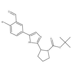 (S)-2-(5-(4-bromo-3-formylphenyl)-1H-imidazol-2-yl)pyrrolidine-1-carboxylic acid tert-butyl ester结构式