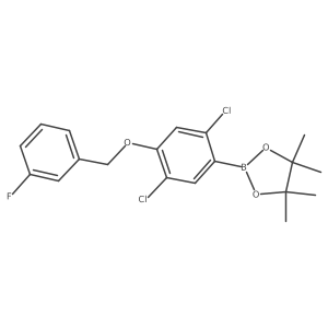 2-[2,5-Dichloro-4-[(3-fluorophenyl)methoxy]phenyl]-4,4,5,5-tetramethyl-1,3,2-dioxaborolane Structure