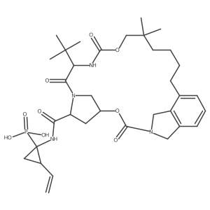 P-[1-[[[(5R,7S,10S)-10-(1,1-Dimethylethyl)-6,7,9,10,11,12,14,15,16,17,18,19-dodecahydro-15,15-dimethyl-3,9,12-trioxo-3H,5H-2,23:5,8-dimethano-1H-4,13,2,8,11-benzodioxatriazacycloheneicosin-7-yl]carbonyl]amino]-2-ethenylcyclopropyl]phosphonic acid Structure