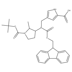 4-({[(2R,3S)-1-[(tert-butoxy)carbonyl]-2-methylpyrrolidin-3-yl]({[(9H-fluoren-9-yl)methoxy]carbonyl})amino}methyl)-1H-pyrrole-2-carboxylic acid结构式