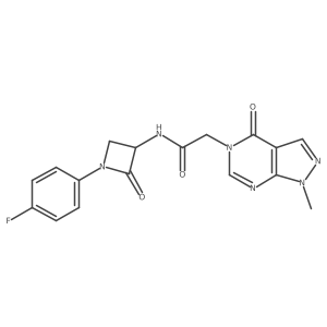 N-[1-(4-fluorophenyl)-2-oxoazetidin-3-yl]-2-{1-methyl-4-oxo-1H,4H,5H-pyrazolo[3,4-d]pyrimidin-5-yl}acetamide结构式