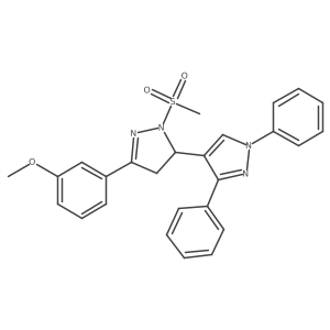 5-(3-methoxyphenyl)-2-(methylsulfonyl)-1',3'-diphenyl-3,4-dihydro-1'H,2H-3,4'-bipyrazole结构式
