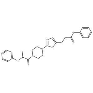 2-((5-(4-(2-phenoxypropanoyl)piperazin-1-yl)-1,3,4-thiadiazol-2-yl)thio)-N-phenylacetamide Structure