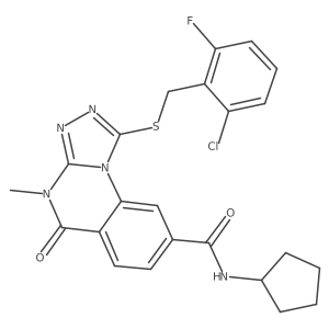 1-{[(2-chloro-6-fluorophenyl)methyl]sulfanyl}-N-cyclopentyl-4-methyl-5-oxo-4H,5H-[1,2,4]triazolo[4,3-a]quinazoline-8-carboxamide Structure