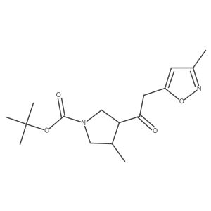 1-Pyrrolidinecarboxylic acid, 3-methyl-4-[2-(3-methyl-5-isoxazolyl)acetyl]-, 1,1-dimethylethyl ester, (3R,4R)-rel- Structure