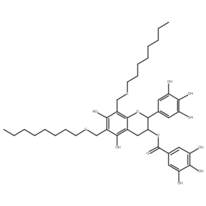 (2R,3R)-5,7-Dihydroxy-6,8-bis((octylthio)methyl)-2-(3,4,5-trihydroxyphenyl)chroman-3-yl 3,4,5-trihydroxybenzoate Structure