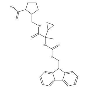 2-{[2-cyclopropyl-2-({[(9H-fluoren-9-yl)methoxy]carbonyl}amino)propanamido]methyl}cyclopentane-1-carboxylic acid结构式