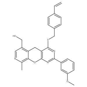 (7-{[(4-Ethenylphenyl)methyl]sulfanyl}-5-(3-methoxyphenyl)-14-methyl-2-oxa-4,6,13-triazatricyclo[8.4.0.0^{3,8}]tetradeca-1(10),3(8),4,6,11,13-hexaen-11-yl)methanol Structure