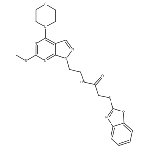 2-(benzo[d]oxazol-2-ylthio)-N-(2-(6-(methylthio)-4-morpholino-1H-pyrazolo[3,4-d]pyrimidin-1-yl)ethyl)acetamide Structure