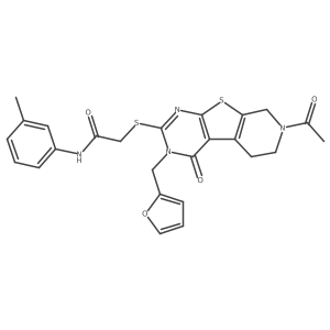 2-((7-acetyl-3-(furan-2-ylmethyl)-4-oxo-3,4,5,6,7,8-hexahydropyrido[4',3':4,5]thieno[2,3-d]pyrimidin-2-yl)thio)-N-(m-tolyl)acetamide Structure