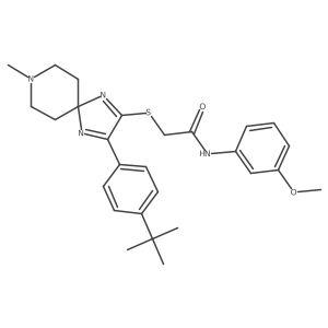 2-{[3-(4-tert-butylphenyl)-8-methyl-1,4,8-triazaspiro[4.5]deca-1,3-dien-2-yl]thio}-N-(3-methoxyphenyl)acetamide结构式