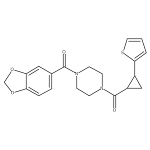 Benzo[d][1,3]dioxol-5-yl(4-(2-(thiophen-2-yl)cyclopropanecarbonyl)piperazin-1-yl)methanone Structure