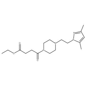 ethyl 4-(4-(2-(3,5-dimethyl-1H-pyrazol-1-yl)ethyl)piperazin-1-yl)-4-oxobutanoate结构式