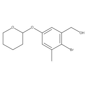 (2-bromo-3-methyl-5-(tetrahydro-2H-pyran-2-yloxy)phenyl)methanol结构式