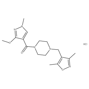 (4-((3,5-dimethylisoxazol-4-yl)methyl)piperazin-1-yl)(3-methoxy-1-methyl-1H-pyrazol-4-yl)methanone hydrochloride Structure