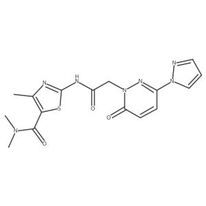 N,N,4-trimethyl-2-(2-(6-oxo-3-(1H-pyrazol-1-yl)pyridazin-1(6H)-yl)acetamido)thiazole-5-carboxamide结构式