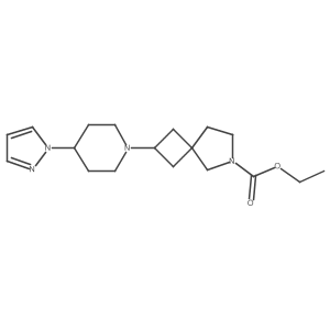 (2s,4r)-ethyl 2-(4-(1H-pyrazol-1-yl)piperidin-1-yl)-6-azaspiro[3.4]octane-6-carboxylate结构式
