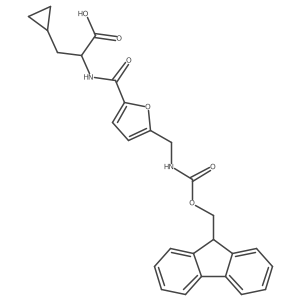 (2S)-3-cyclopropyl-2-({5-[({[(9H-fluoren-9-yl)methoxy]carbonyl}amino)methyl]furan-2-yl}formamido)propanoic acid结构式