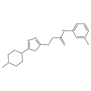 CN1CCN(c2nnc(SCC(=O)Nc3cccc(F)c3)s2)CC1结构式