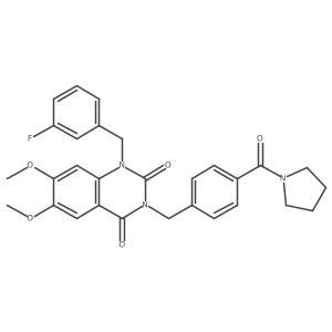 1-(3-fluorobenzyl)-6,7-dimethoxy-3-(4-(pyrrolidine-1-carbonyl)benzyl)quinazoline-2,4(1H,3H)-dione结构式