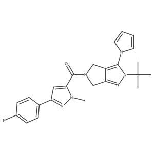 (2-(tert-butyl)-3-(1H-pyrrol-1-yl)pyrrolo[3,4-c]pyrazol-5(2H,4H,6H)-yl)(3-(4-fluorophenyl)-1-methyl-1H-pyrazol-5-yl)methanone结构式