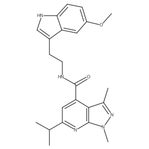 N-[2-(5-methoxy-1H-indol-3-yl)ethyl]-1,3-dimethyl-6-(propan-2-yl)-1H-pyrazolo[3,4-b]pyridine-4-carboxamide结构式