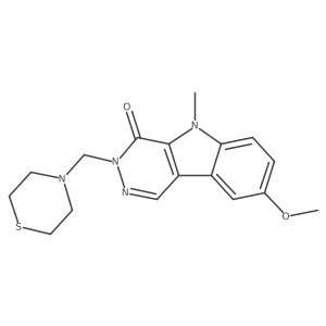 8-methoxy-5-methyl-3-(thiomorpholin-4-ylmethyl)-3,5-dihydro-4H-pyridazino[4,5-b]indol-4-one结构式