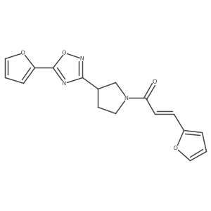 (E)-3-(furan-2-yl)-1-(3-(5-(furan-2-yl)-1,2,4-oxadiazol-3-yl)pyrrolidin-1-yl)prop-2-en-1-one结构式