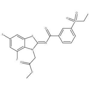 (E)-methyl 2-(2-((3-(ethylsulfonyl)benzoyl)imino)-4,6-difluorobenzo[d]thiazol-3(2H)-yl)acetate结构式