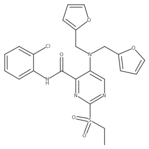 5-(Bis(furan-2-ylmethyl)amino)-N-(2-chlorophenyl)-2-(ethylsulfonyl)pyrimidine-4-carboxamide结构式