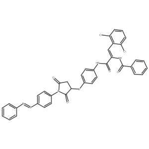Benzamide, N-[2-(2,6-dichlorophenyl)-1-[[[4-[[2,5-dioxo-1-[4-(2-phenyldiazenyl)phenyl]-3-pyrrolidinyl]thio]phenyl]amino]carbonyl]ethenyl]- Structure