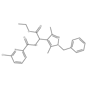 ethyl 2-(1-benzyl-3,5-dimethyl-1H-pyrazol-4-yl)-2-[(6-chloropyridin-2-yl)formamido]acetate结构式