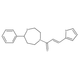 (E)-1-(7-phenyl-1,4-thiazepan-4-yl)-3-(thiophen-2-yl)prop-2-en-1-one结构式