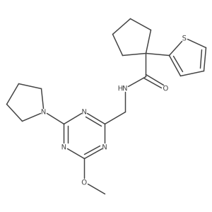 N-((4-methoxy-6-(pyrrolidin-1-yl)-1,3,5-triazin-2-yl)methyl)-1-(thiophen-2-yl)cyclopentanecarboxamide结构式