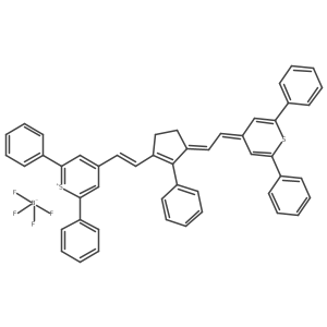 4-[(E)-2-[(3E)-3-[2-(2,6-diphenyl-4H-thiopyran-4-ylidene)ethylidene]-2-phenylcyclopent-1-en-1-yl]ethenyl]-2,6-diphenyl-1lambda4-thiopyran-1-ylium; tetrafluoroboranuide结构式