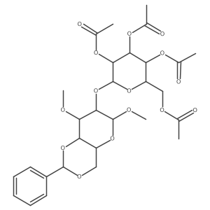 Methyl 3-O-methyl-4,6-O-(phenylmethylene)-2-O-(2,3,4,6-tetra-O-acetyl-I(2)-D-glucopyranosyl)-I+/--D-glucopyranoside结构式