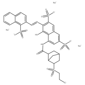 Trisodium 5-(((6-((2-chloroethyl)sulphonyl)bicyclo(2.2.1)hept-2-yl)carbonyl)amino)-4-hydroxy-3-((1-sulphonato-2-naphthyl)azo)naphthalene-2,7-disulphonate结构式