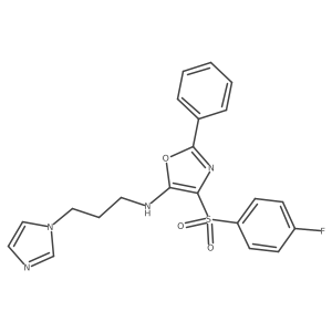 N-(3-(1H-imidazol-1-yl)propyl)-4-((4-fluorophenyl)sulfonyl)-2-phenyloxazol-5-amine结构式