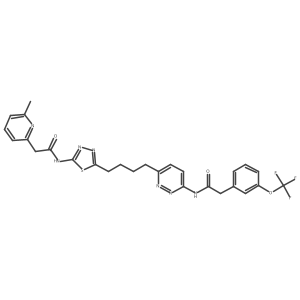 2-(6-Methylpyridin-2-yl)-N-(5-(4-(6-(2-(3-(trifluoromethoxy)phenyl)acetamido)pyridazin-3-yl)butyl)-1,3,4-thiadiazol-2-yl)acetamide结构式