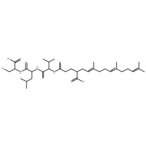 2-(2-{(S)-1-[(S)-1-((S)-1-Carboxy-2-hydroxy-ethylcarbamoyl)-3-methyl-butylcarbamoyl]-2-methyl-propylcarbamoyl}-ethyl)-5,9,13-trimethyl-tetradeca-4,8,12-trienoic acid结构式