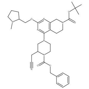 tert-butyl 4-[(3S)-3-(cyanomethyl)-4-phenylmethoxycarbonylpiperazin-1-yl]-2-[[(2S)-1-methylpyrrolidin-2-yl]methoxy]-6,8-dihydro-5H-pyrido[3,4-d]pyrimidine-7-carboxylate结构式