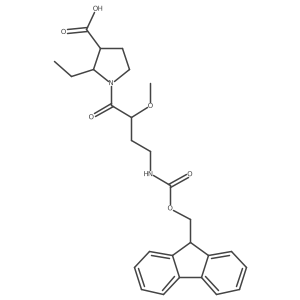 2-ethyl-1-[4-({[(9H-fluoren-9-yl)methoxy]carbonyl}amino)-2-methoxybutanoyl]pyrrolidine-3-carboxylic acid结构式