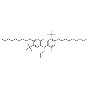 5,5'-(Butane-1,1-diyl)bis(1-(tert-butyl)-4-methyl-2-(octyloxy)benzene)结构式