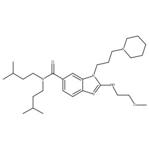 N,N-diisopentyl-2-(2-methoxyethylamino)-3-(3-(piperidin-1-yl)propyl)-3H-benzo[d]imidazole-5-carboxamide结构式