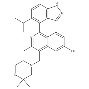 4-(2,2-dimethyl-morpholin-4-ylmethyl)-1-(5-isopropyl-1H-indazol-4-yl)-3-methyl-isoquinolin-6-ol结构式