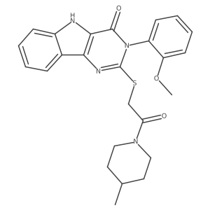 3-(2-methoxyphenyl)-2-((2-(4-methylpiperidin-1-yl)-2-oxoethyl)thio)-3H-pyrimido[5,4-b]indol-4(5H)-one结构式