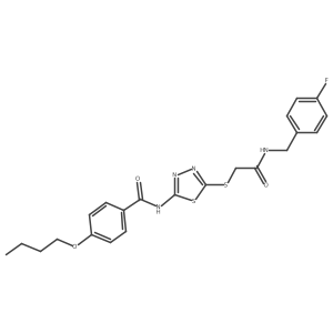 4-butoxy-N-[5-[2-[(4-fluorophenyl)methylamino]-2-oxo-ethyl]sulfanyl-1,3,4-thiadiazol-2-yl]benzamide结构式