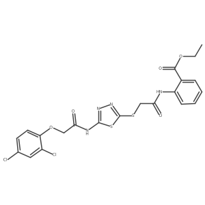 ethyl 2-[[2-[[5-[[2-(2,4-dichlorophenoxy)acetyl]amino]-1,3,4-thiadiazol-2-yl]sulfanyl]acetyl]amino]benzoate结构式
