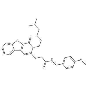 N-[(4-methoxyphenyl)methyl]-2-({6-oxo-5-[3-(propan-2-yloxy)propyl]-8-oxa-3,5-diazatricyclo[7.4.0.0^{2,7}]trideca-1(9),2(7),3,10,12-pentaen-4-yl}sulfanyl)acetamide Structure